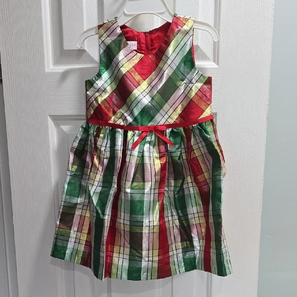 Bonnie Jean Red Coat with Gold Bow Accents and Plaid Dress Kid Size 4T - Picture 2 of 12